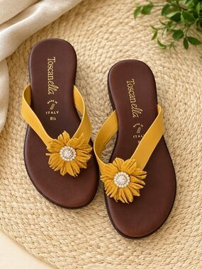Toscanella Yellow Floral Embellished Women's Sandals